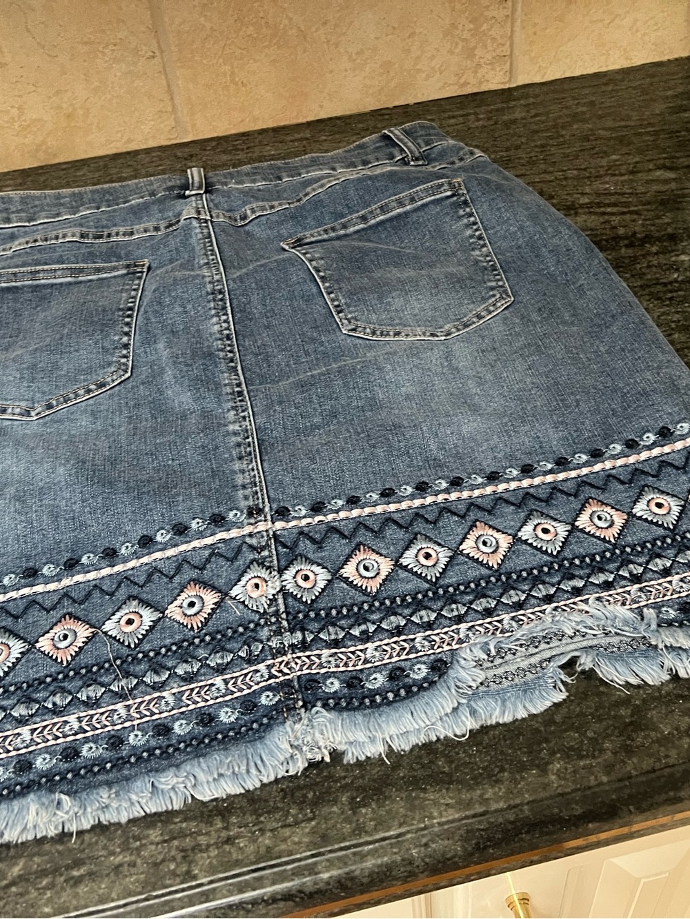 Charlie B Denim Embroidered Mini Skirt in Light Blue